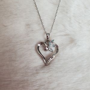 Sterling Silver Heart Pendant with Blue Topaz & 18" Chain.